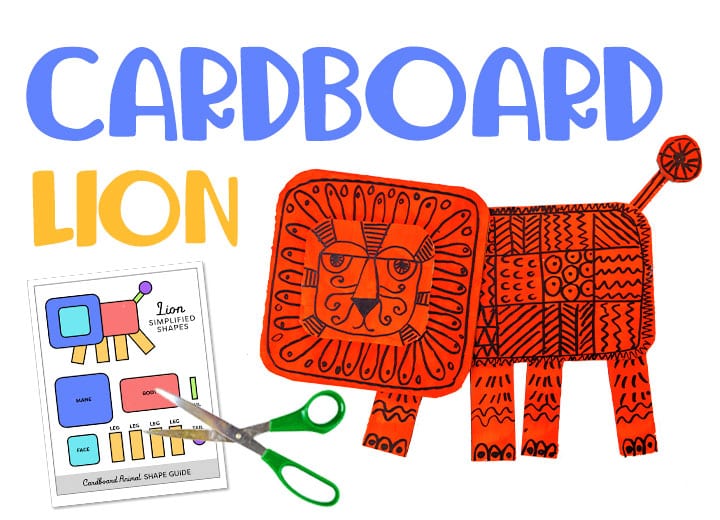 cardboard recycled lion lesson project for kids with video