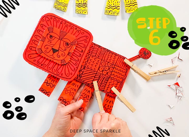 cardboard recycled lion lesson project for kids with video