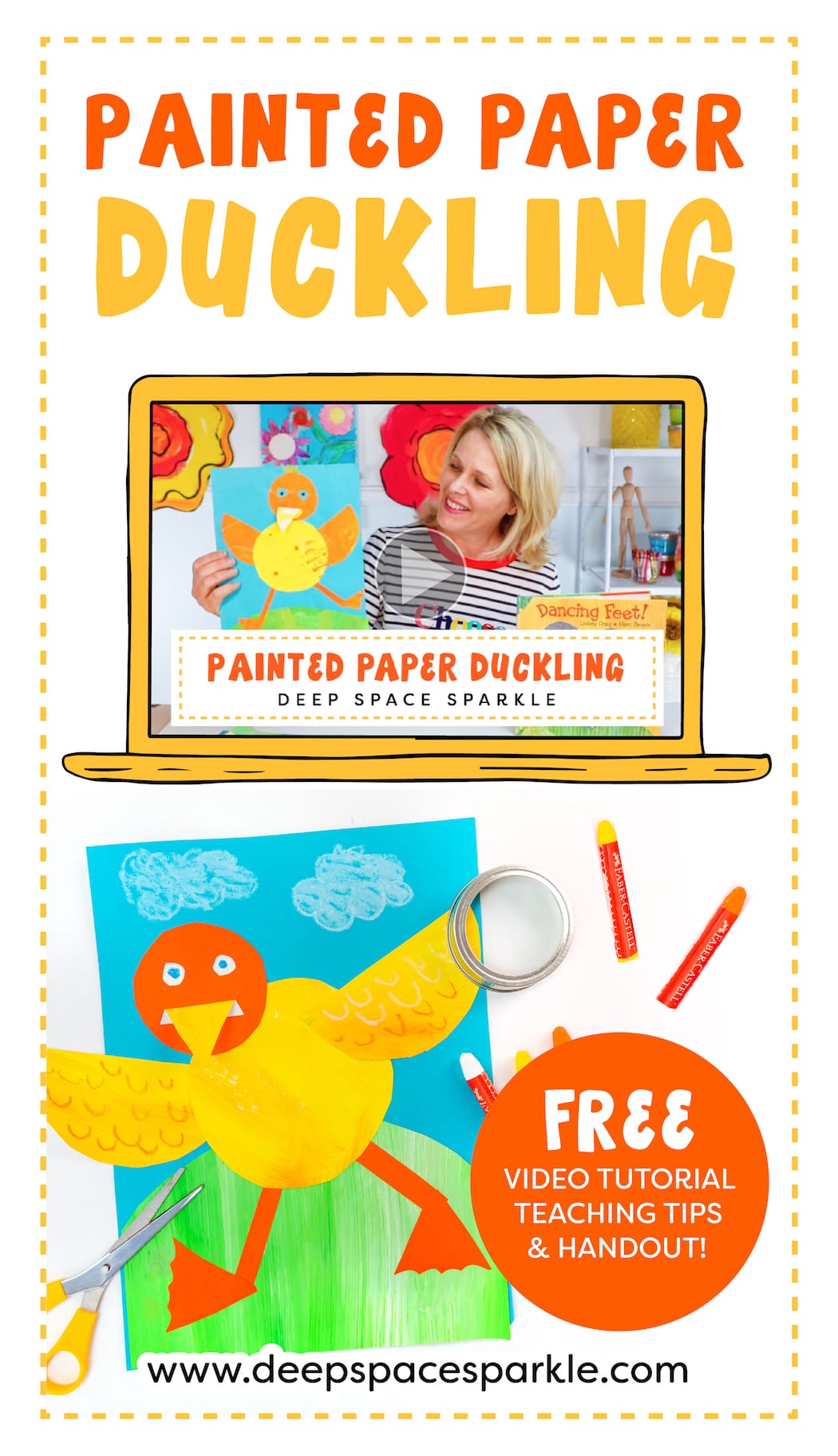 dancing paper duckling art project for kids with step-by-step instructions