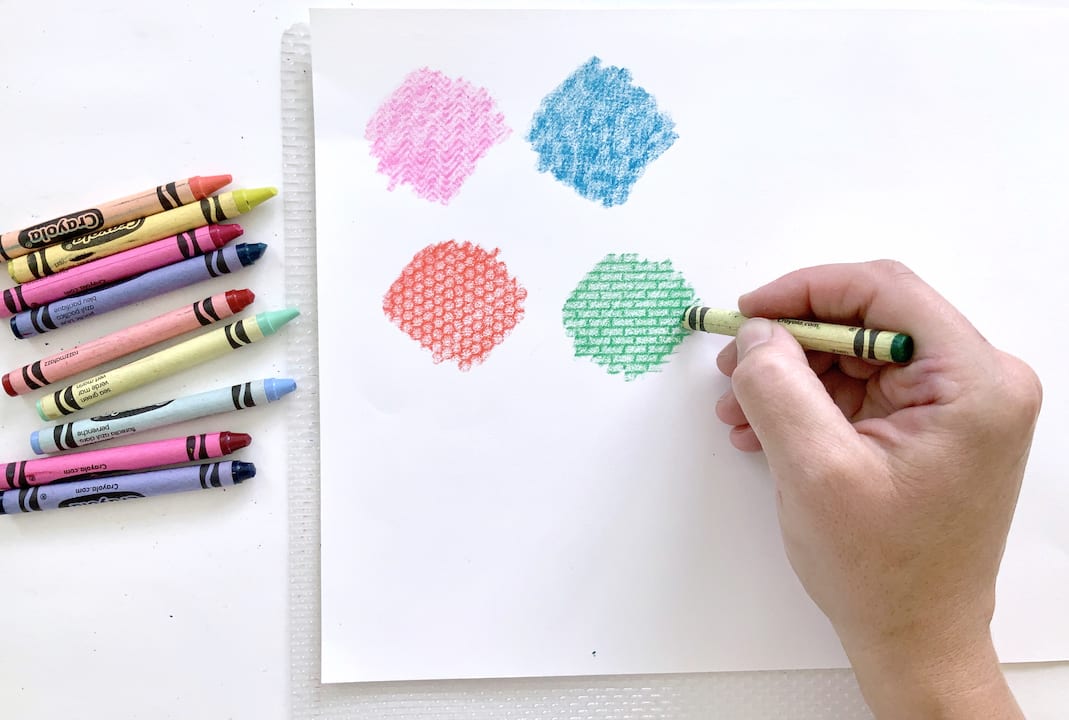 create texture rubbings with crayons kids art