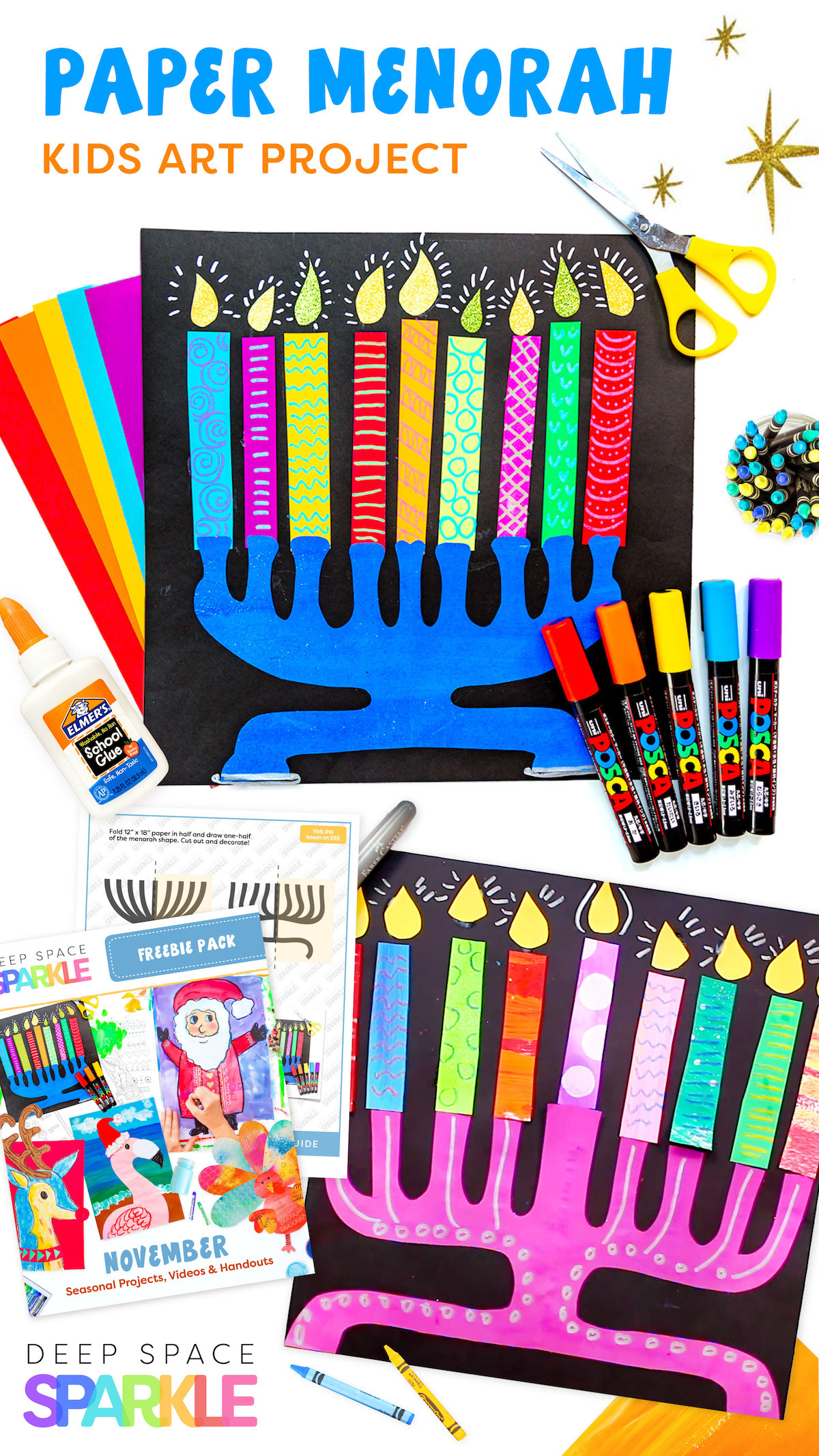 making a paper menorah project craft with free download packet of November seasonal art projects for kids