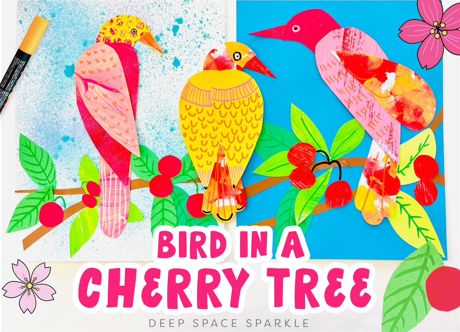 Bird in a Cherry Tree easy spring art project kids art