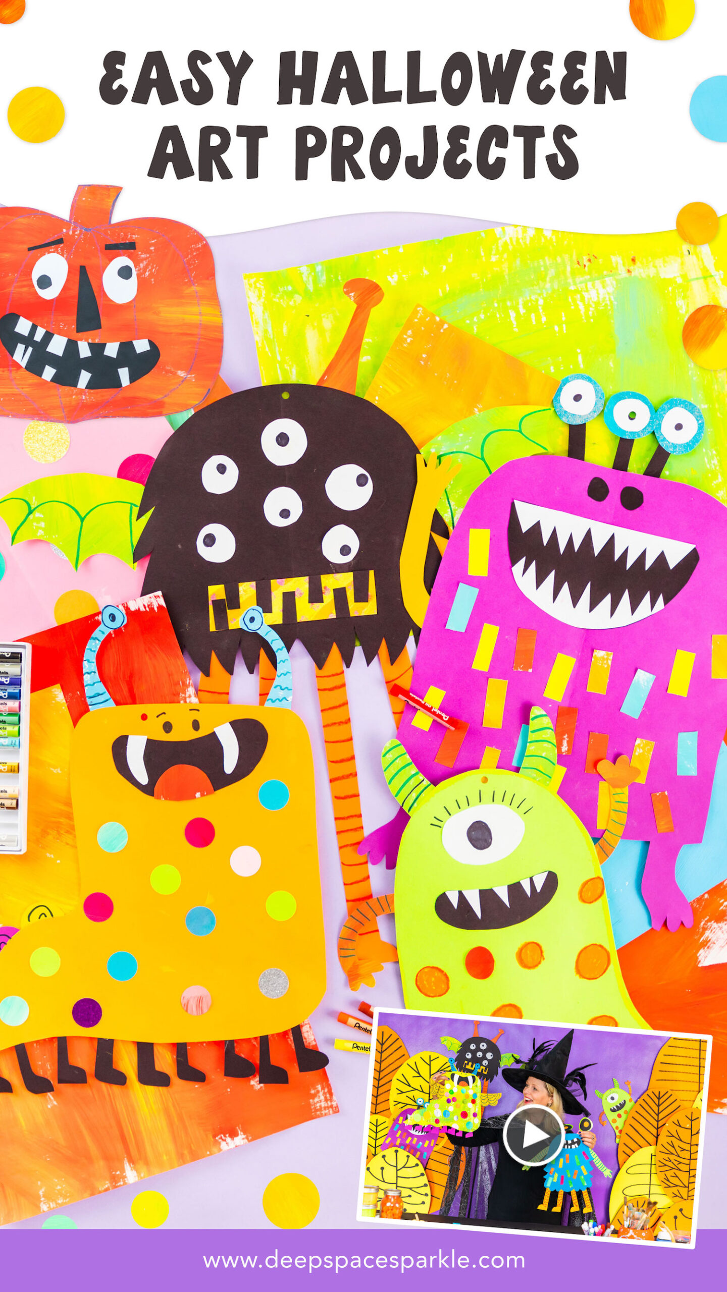 Halloween Spark-Tacular! Monsters art for kids with free download and video tutorial