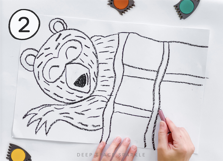 A Fall Cozy Hibernating Bear project for second grade students with free downloadable drawing guide handout for the classroom
