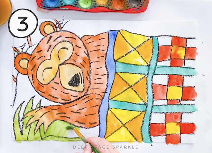 A Fall Cozy Hibernating Bear project for second grade students with free downloadable drawing guide handout for the classroom