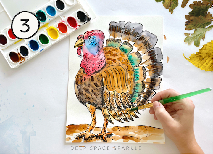 How to Draw a Texture turkey lesson for older students for thanksgiving and free template download