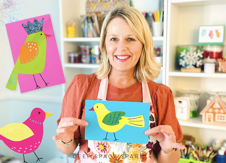 Just Add Glitter Bird | Art lesson for kids using paper, glitter and simple supplies with Deep Space Sparkle