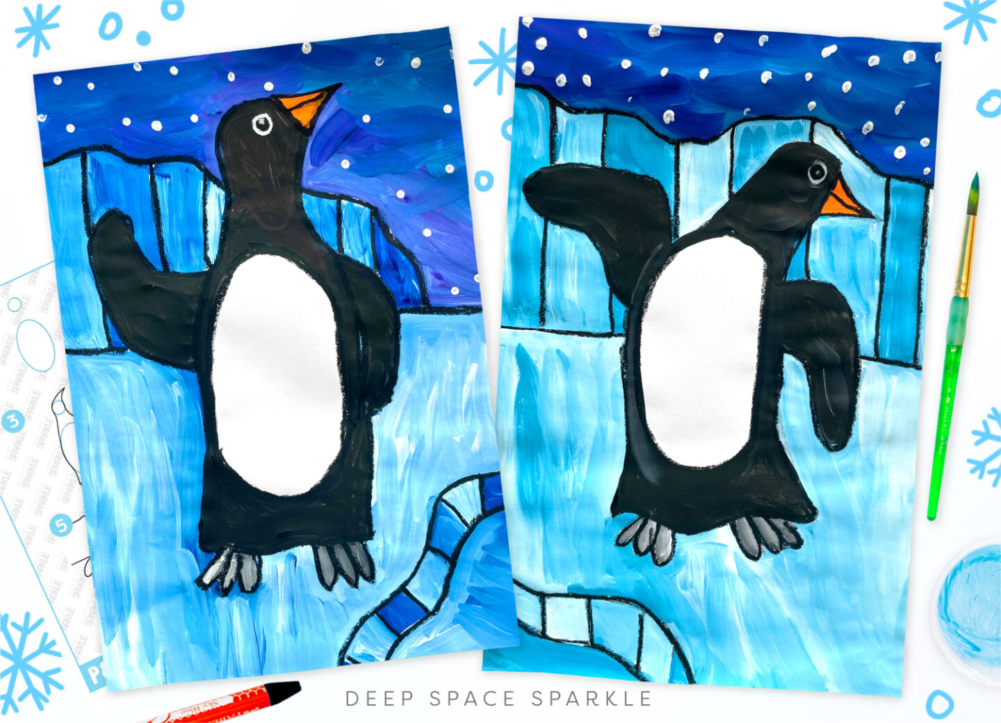 Final Completed Image Penguin Art Project | Easy holiday art lesson for children