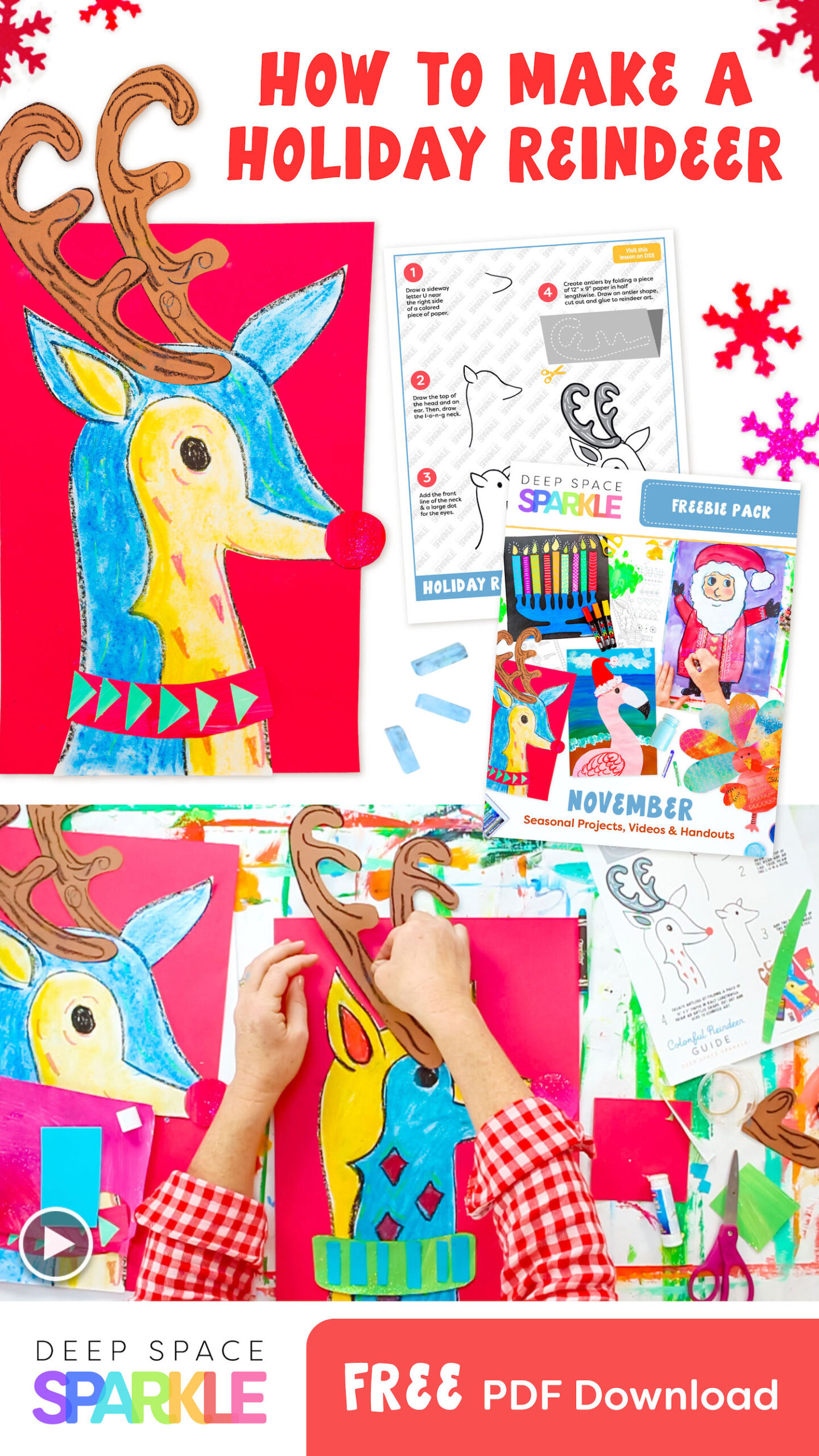 How to Make How to Make a Holiday Reindeer with free download packet guide to use with your students in the art room, templates and more!a Holiday Reindeer