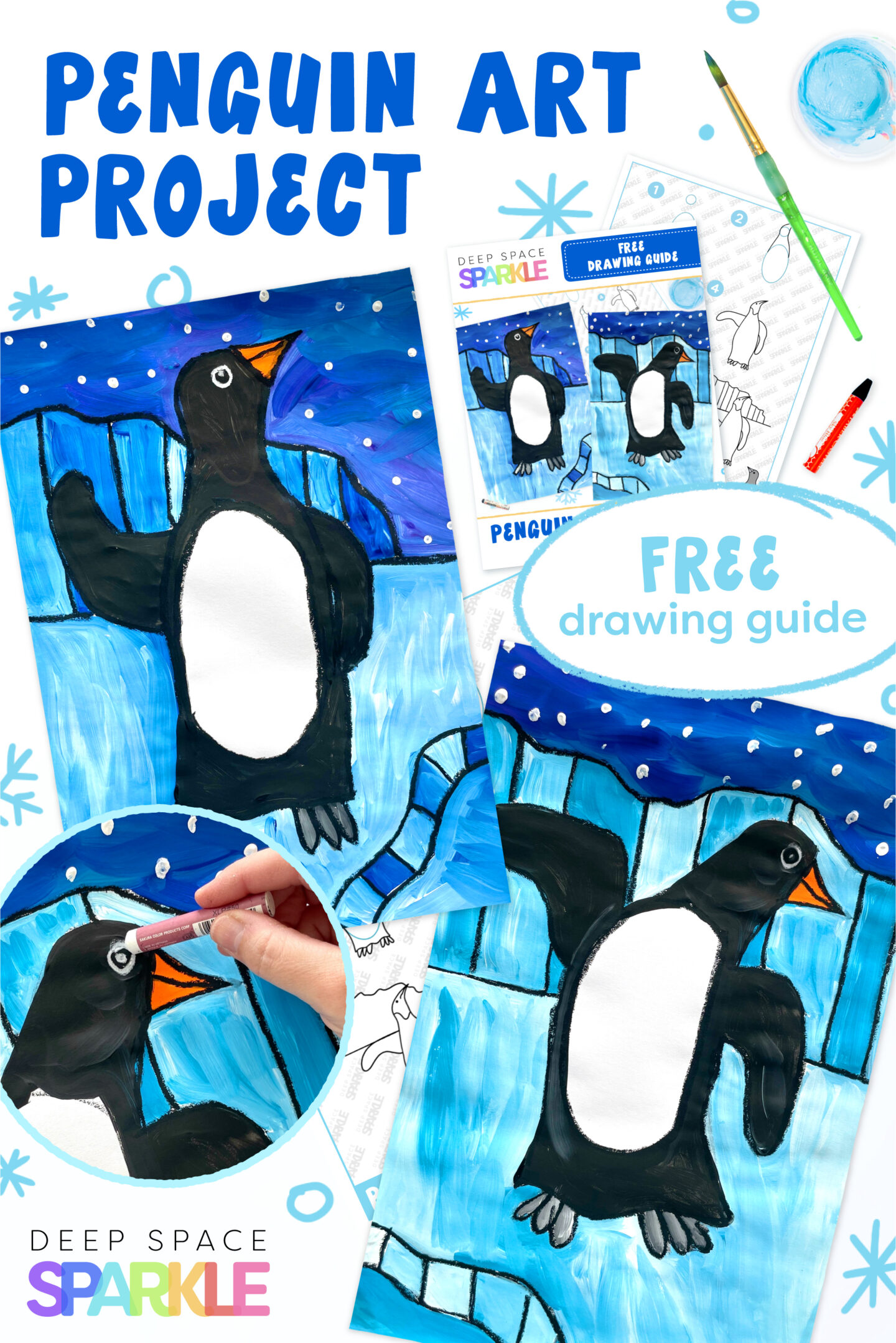 Penguin Art Project | Easy holiday or winter art project for kids using paint and oil pastels