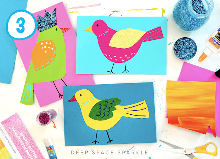 Just Add Glitter Bird | Art lesson for kids using paper, glitter and simple supplies