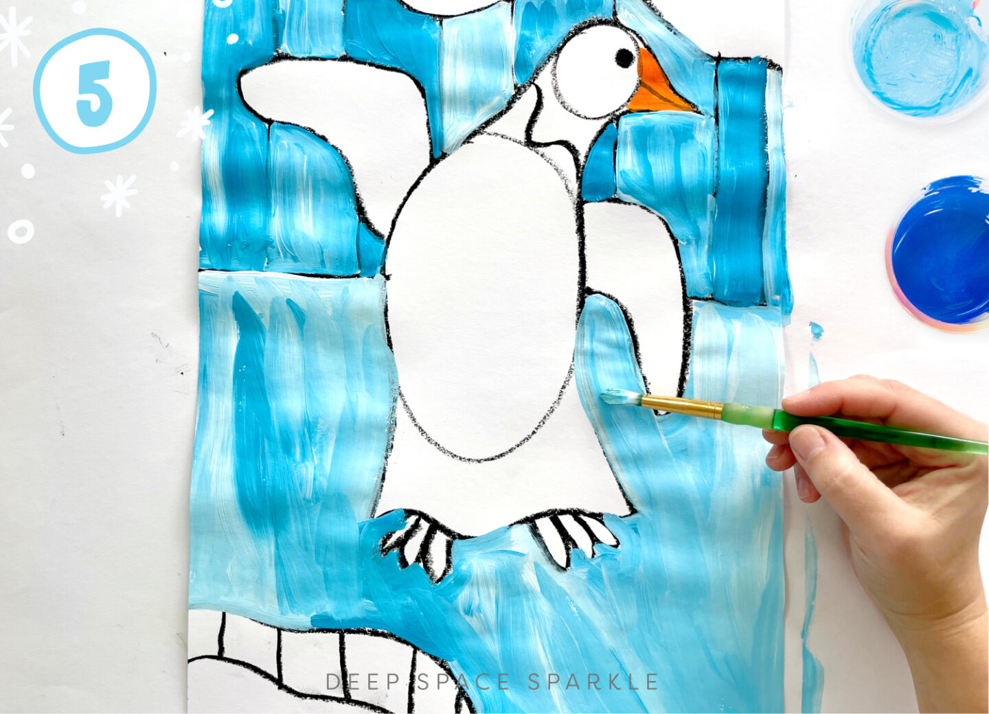 Step 5 Penguin Art Project | Easy holiday penguin painting project for kids