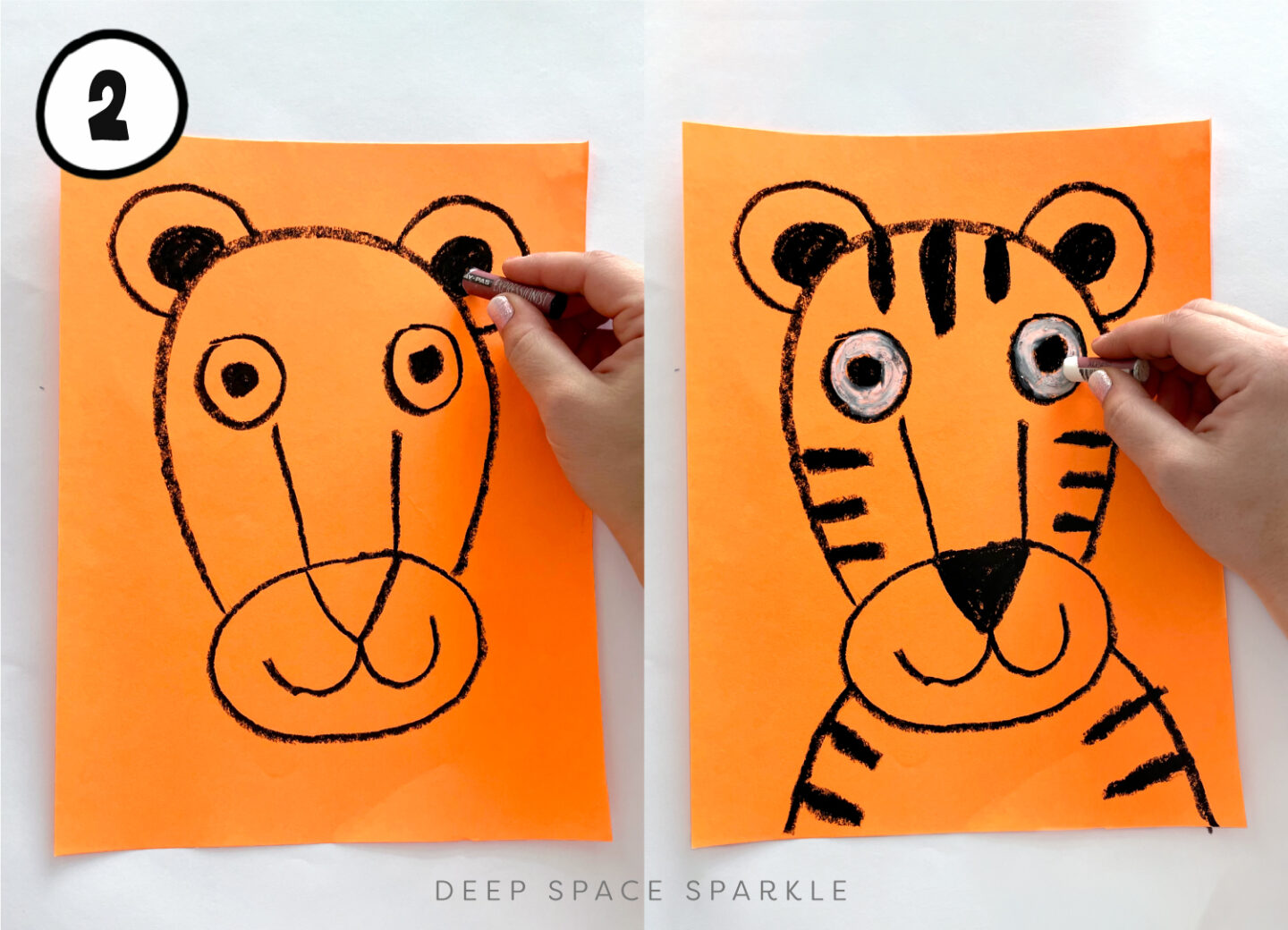 year of the tiger kids art lesson how to draw steps