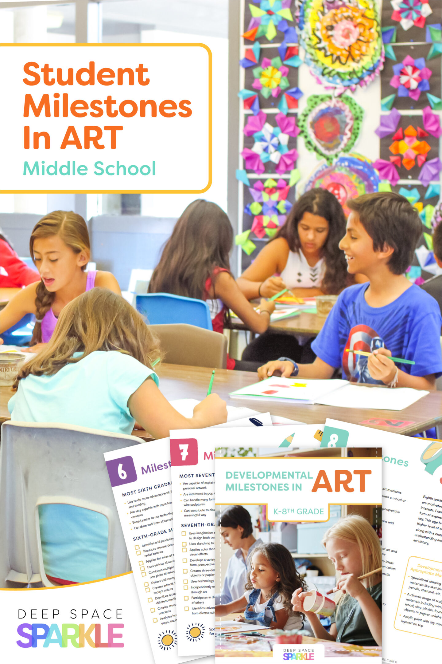 Student Milestones in Art for middle school students in the art room and classroom for 6th, 7th and 8th graders