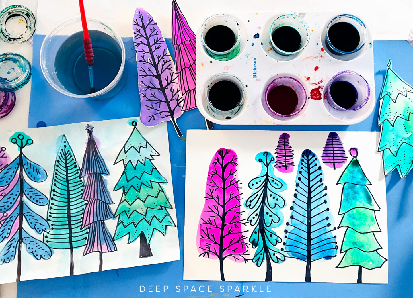 Watercolor winter trees