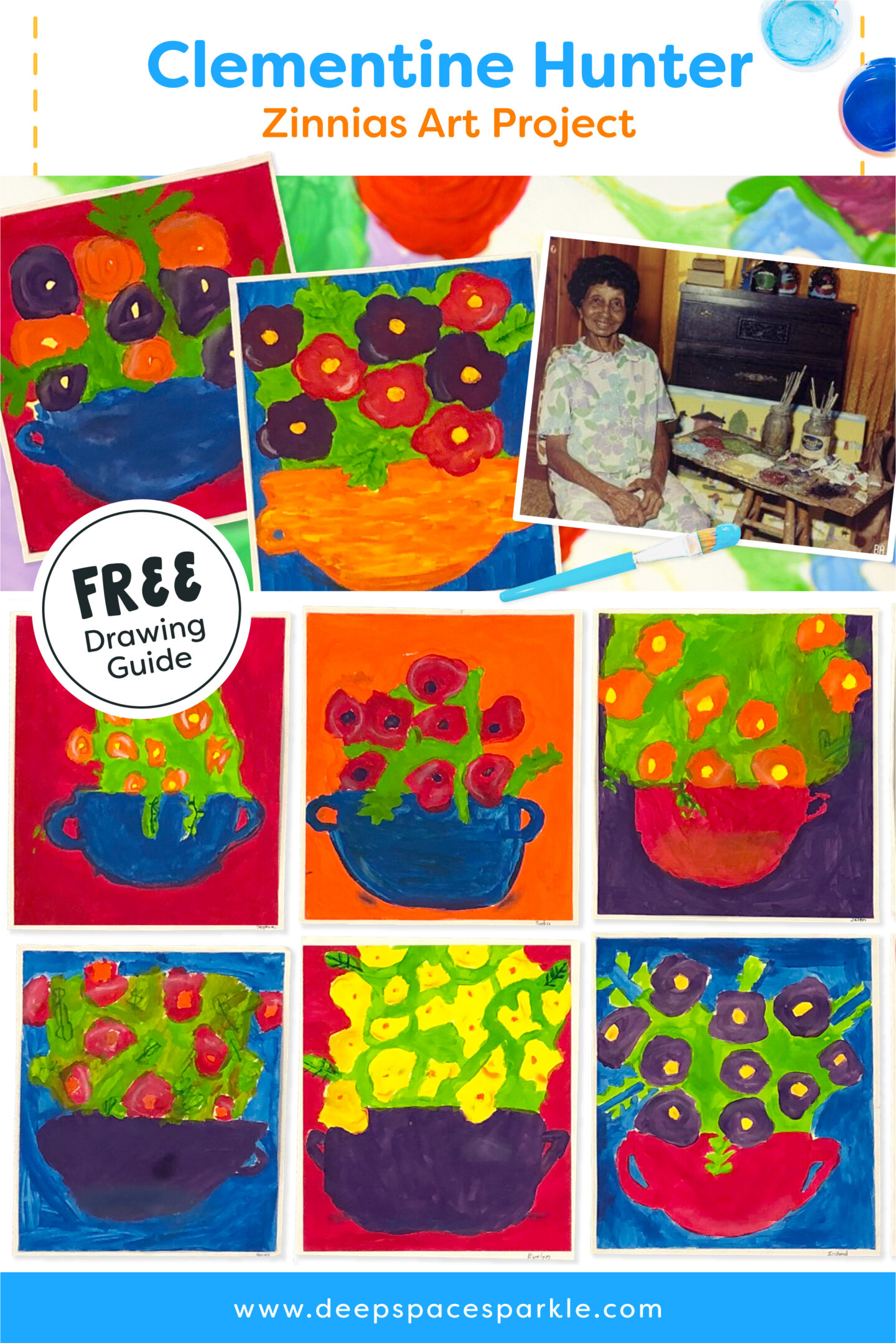 Clementine Hunter Zinnias kids art lesson for all ages black history month