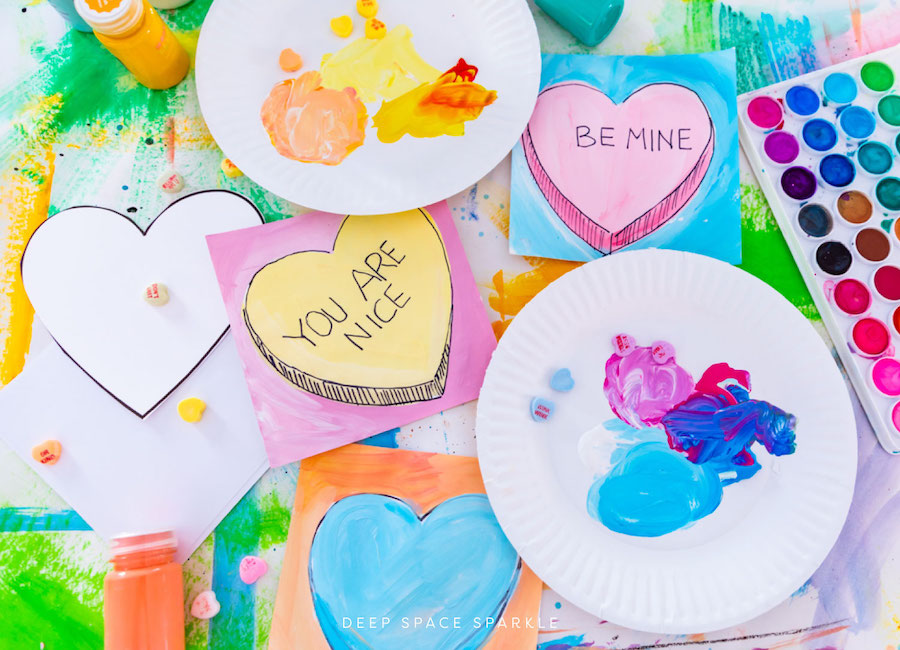 Candy hearts art lesson for kids