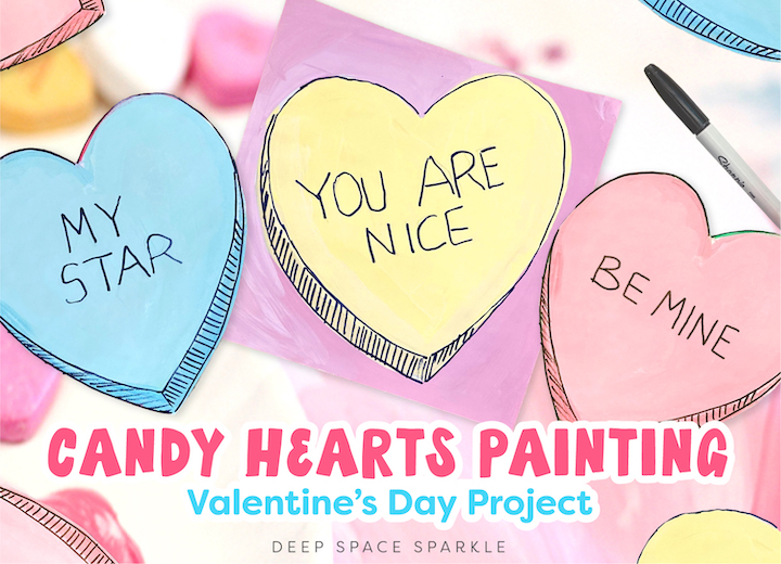 candy hearts project for students for Valentine's day lesson in the artroom