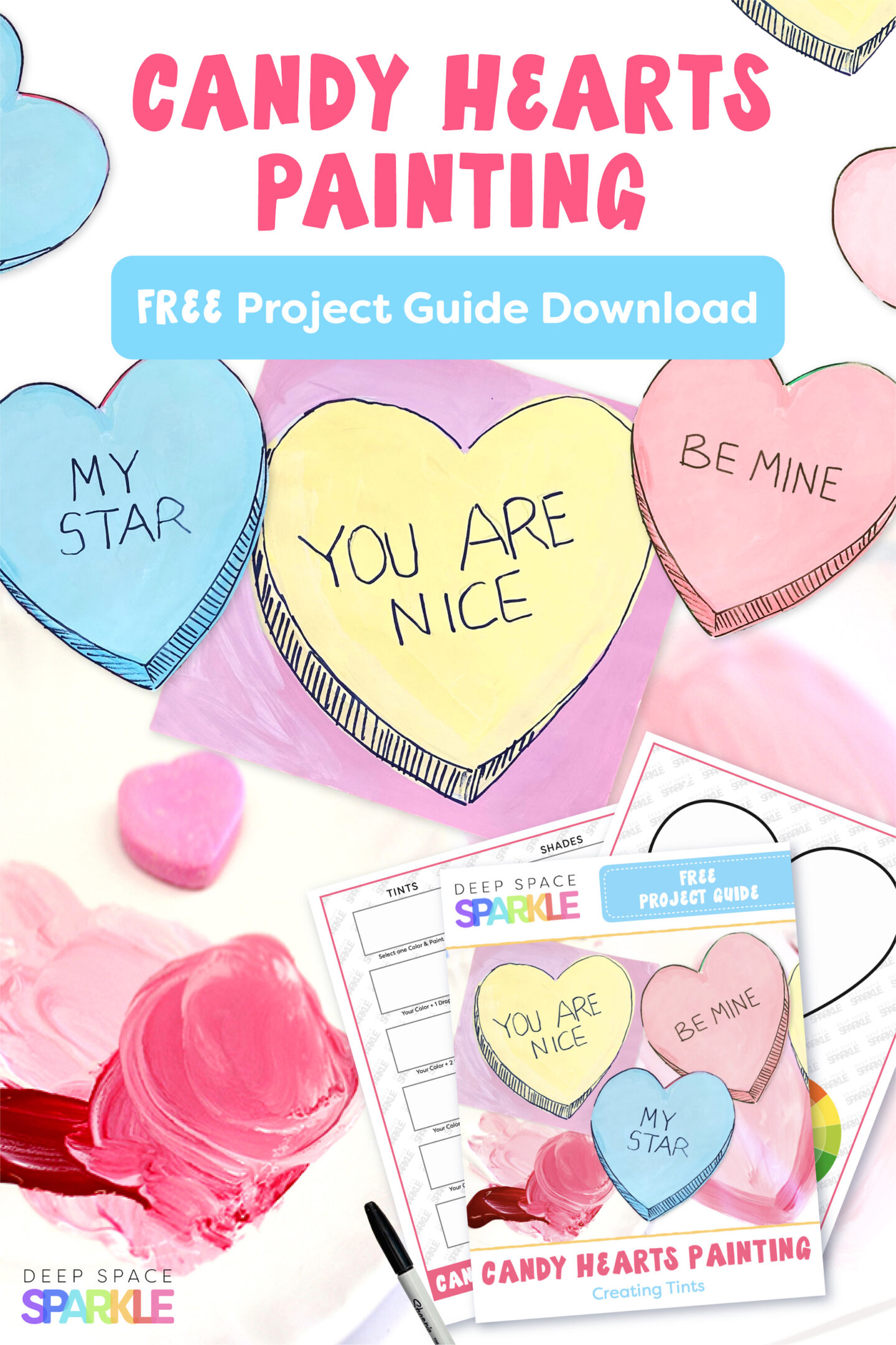 Candy Hearts Valentine's Day Art Project: Learn how to mix tints with free download
