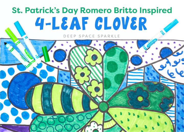 St. Patricks Day Romero Britto Inspired 4-Leaf Clover for students in the art room