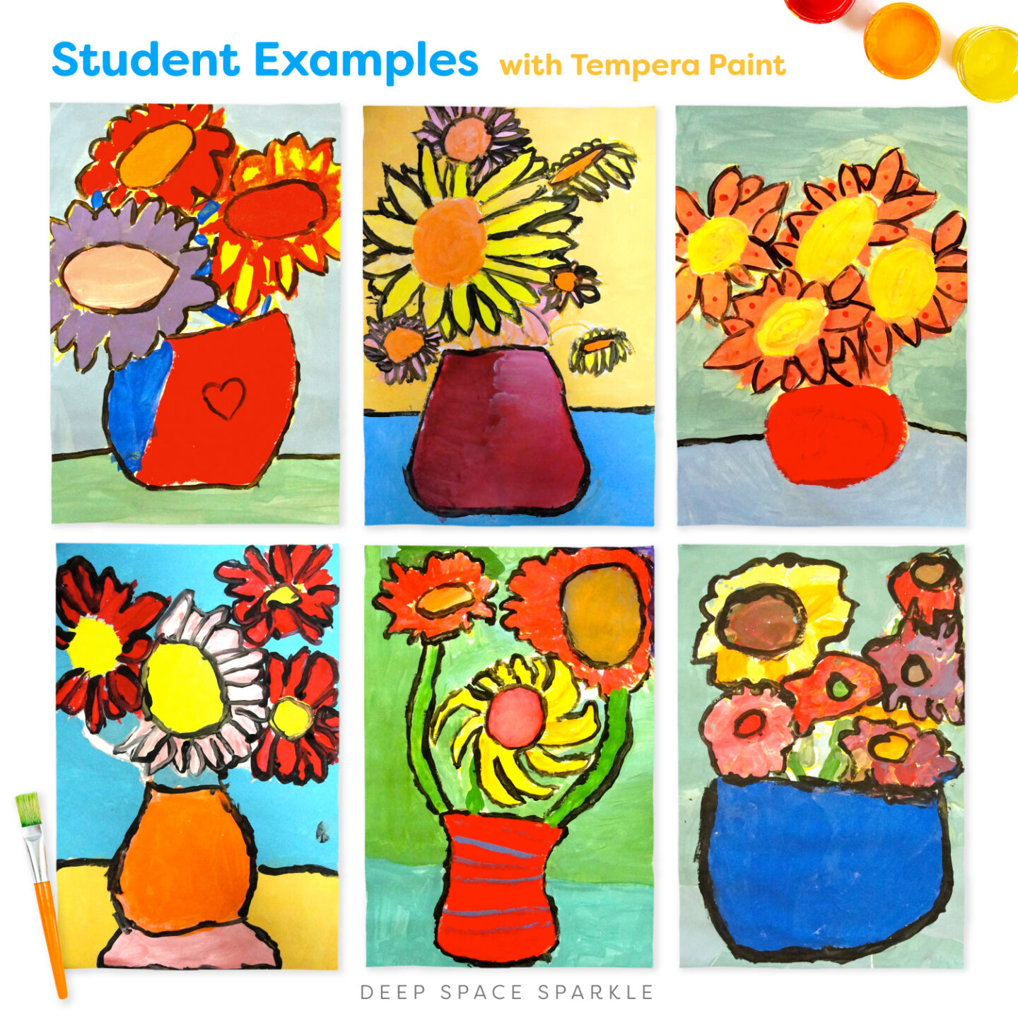 Tempera-Paint-Student-Examples-Van-Gogh-Sunflowers spring art project for kids