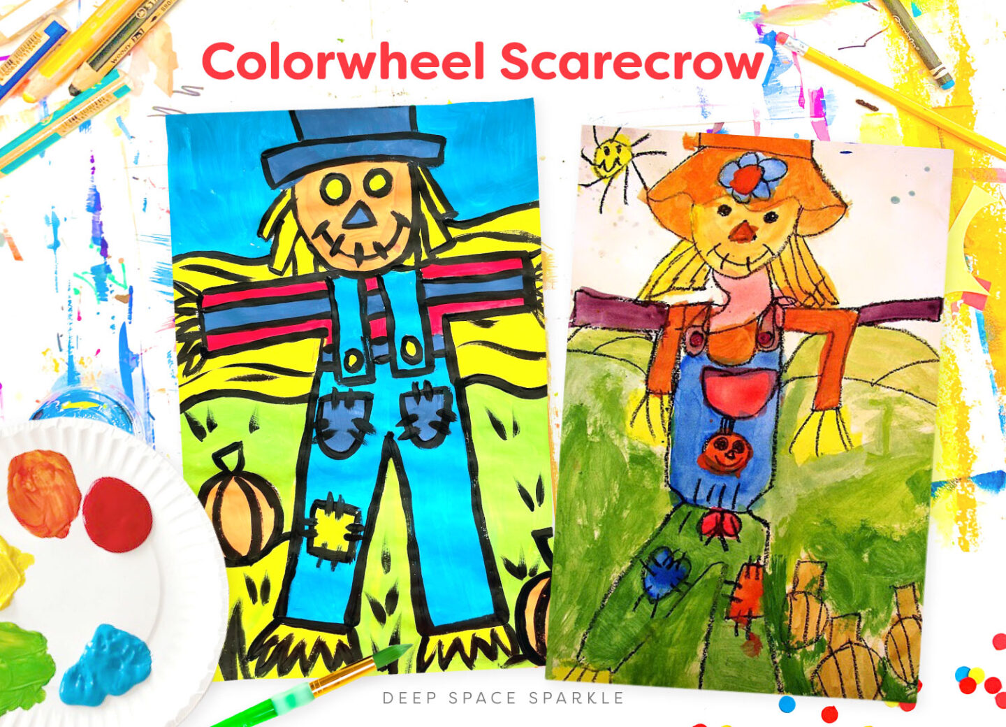 How to Teach Color Theory in the art classroom with Colorwheel Scarecrows art