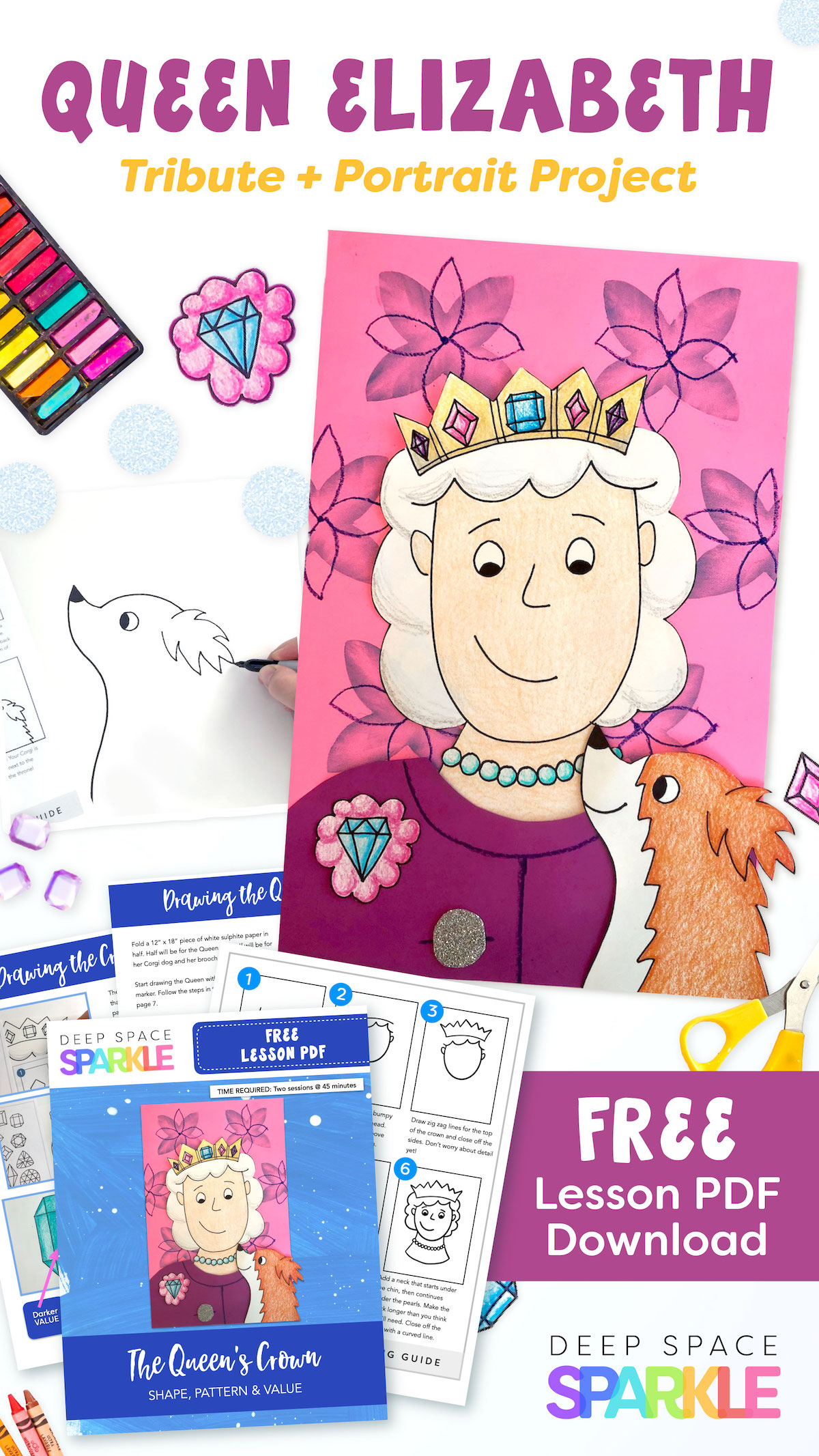 Queen Elizabeth II Tribute full free download lesson with standards and portrait project