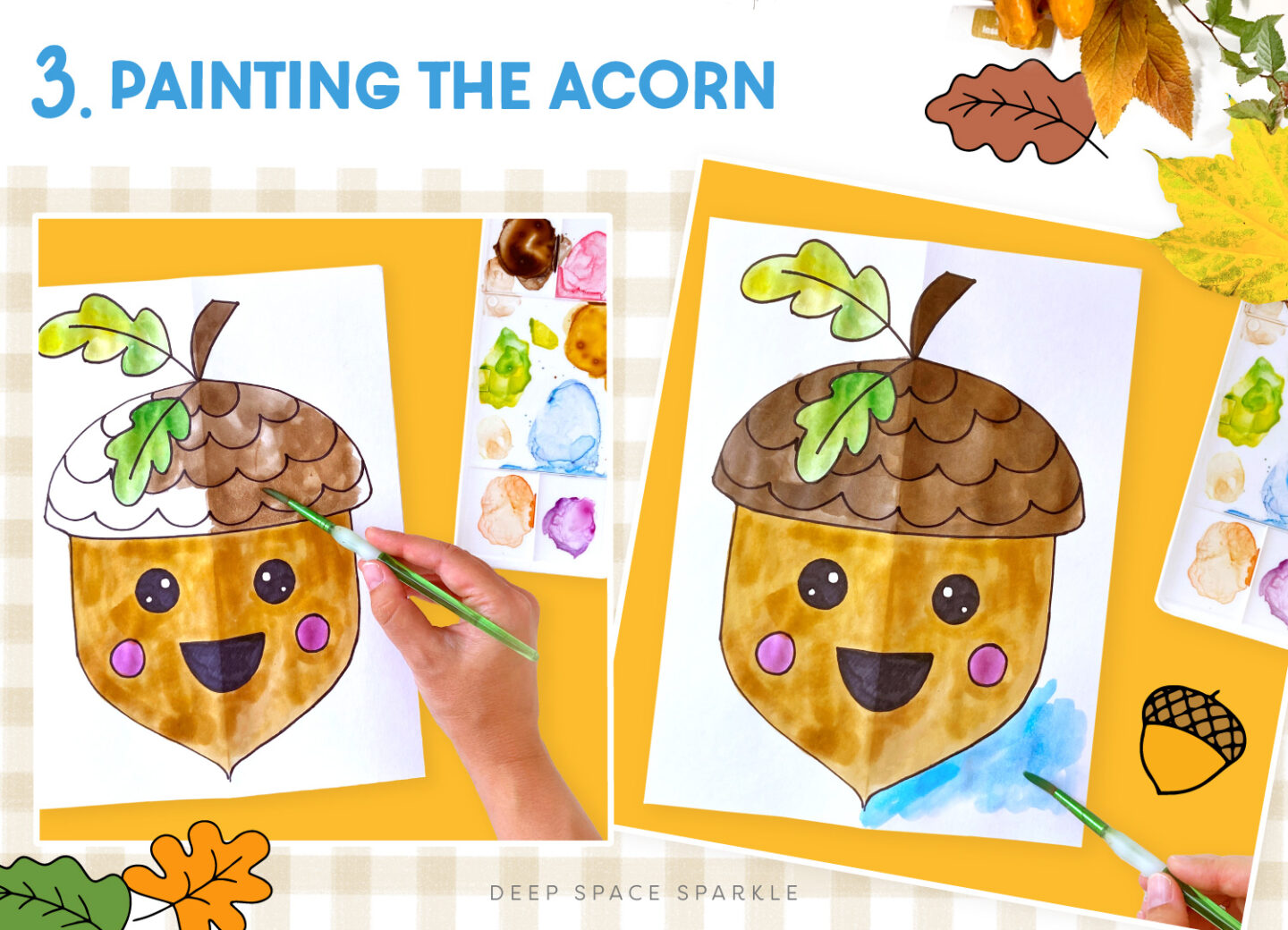 Acorn art project using watercolors