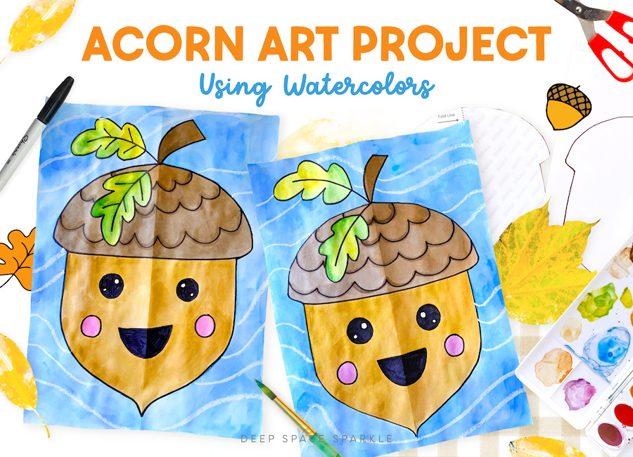 Acorn art project using watercolors