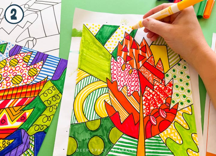 Romero Britto Inspired Fall Leaves Step 2