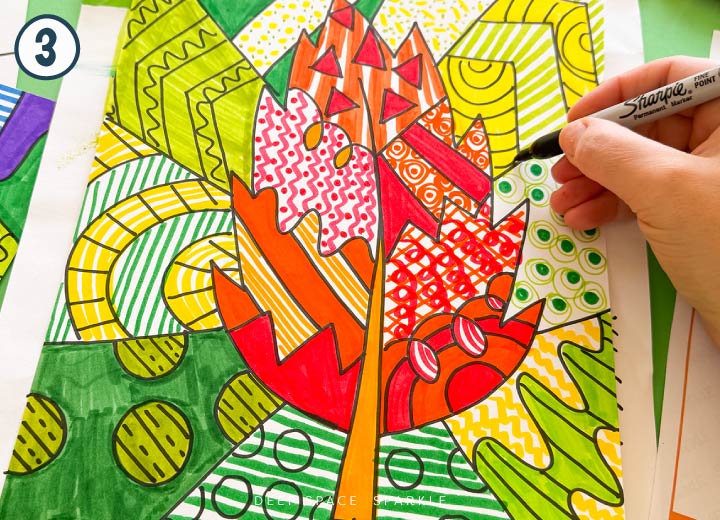 Romero Britto Inspired Fall Leaves Step 3