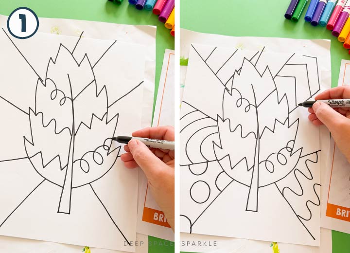 Romero Britto Inspired Fall Leaves step 1