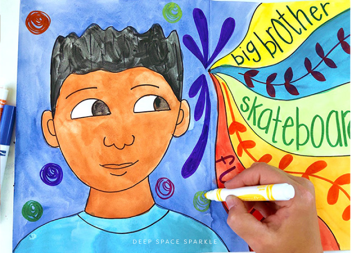 Middle grade student art work in the art room classroom